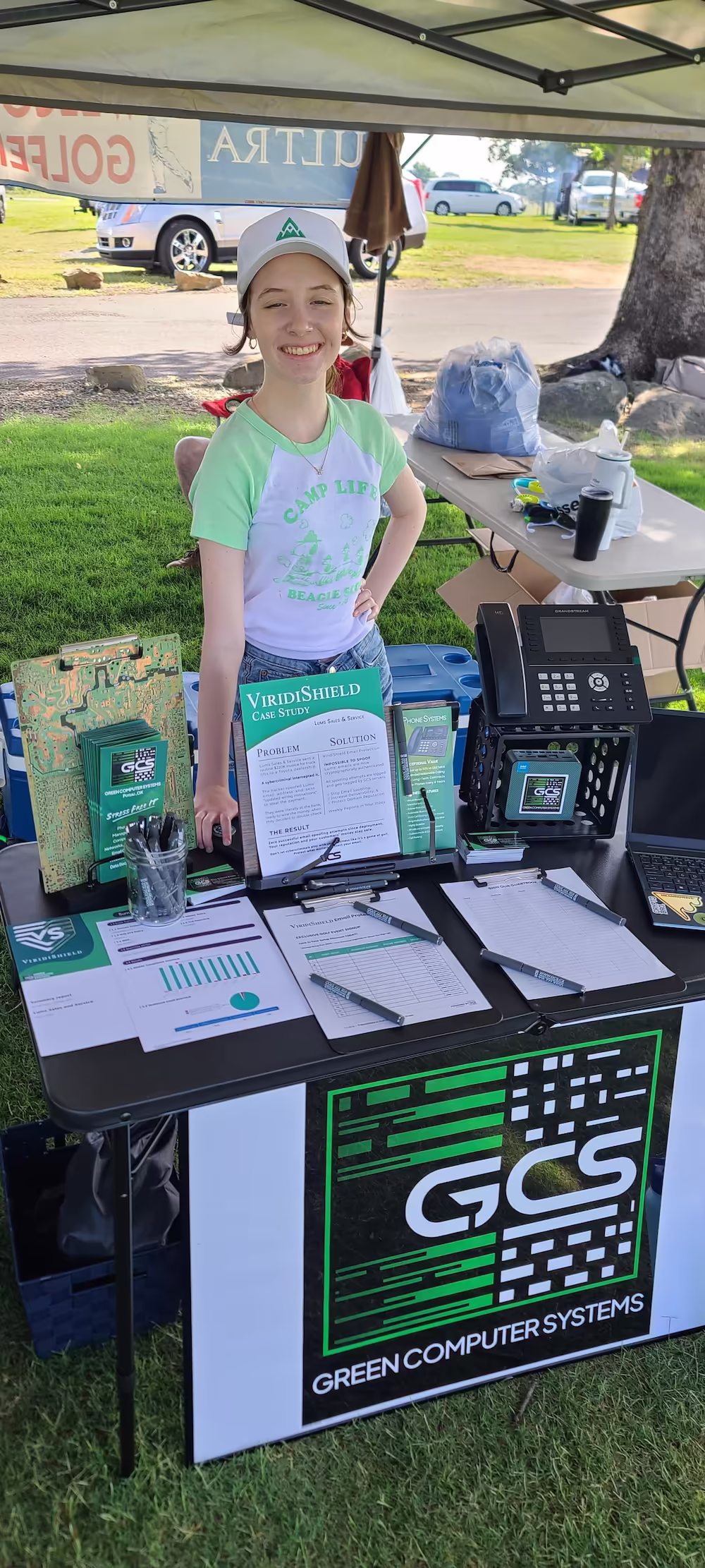 Jason's daughter representing GCS at a sponsorship event